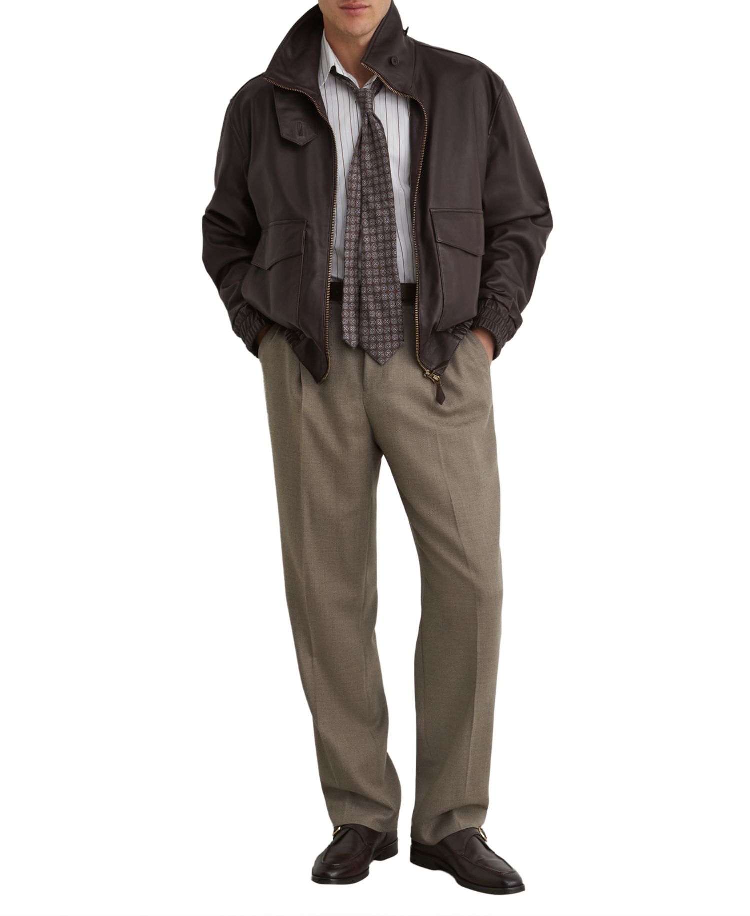 Men's Trinity Leather Oversized Funnel-Neck Jacket