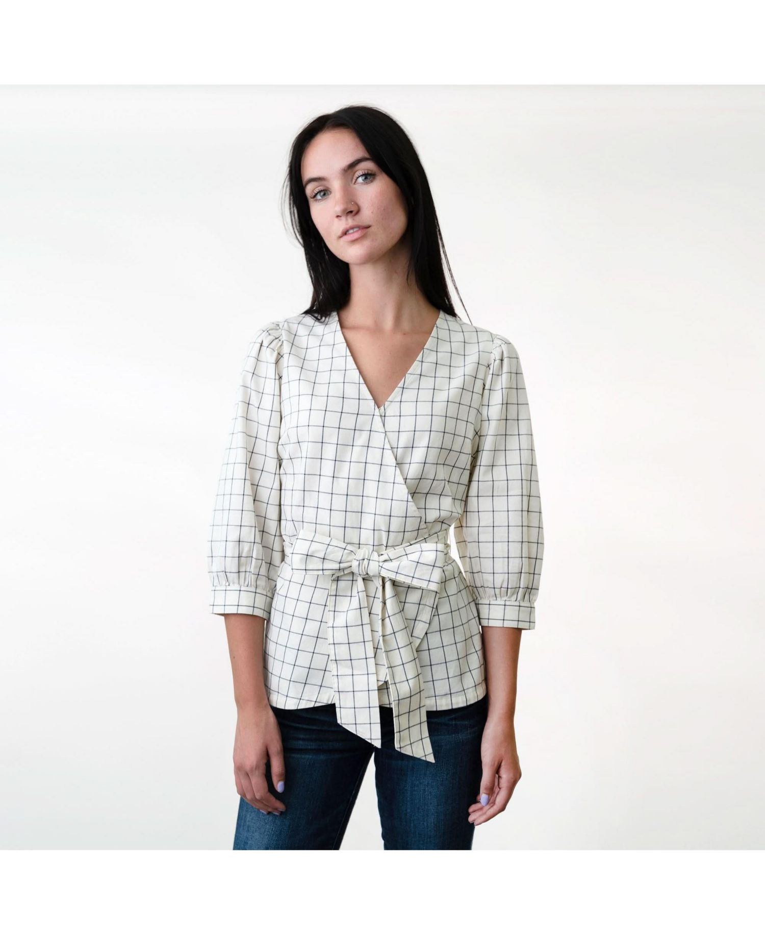 Women's Hope and Henry Puff Sleeve Wrap Top