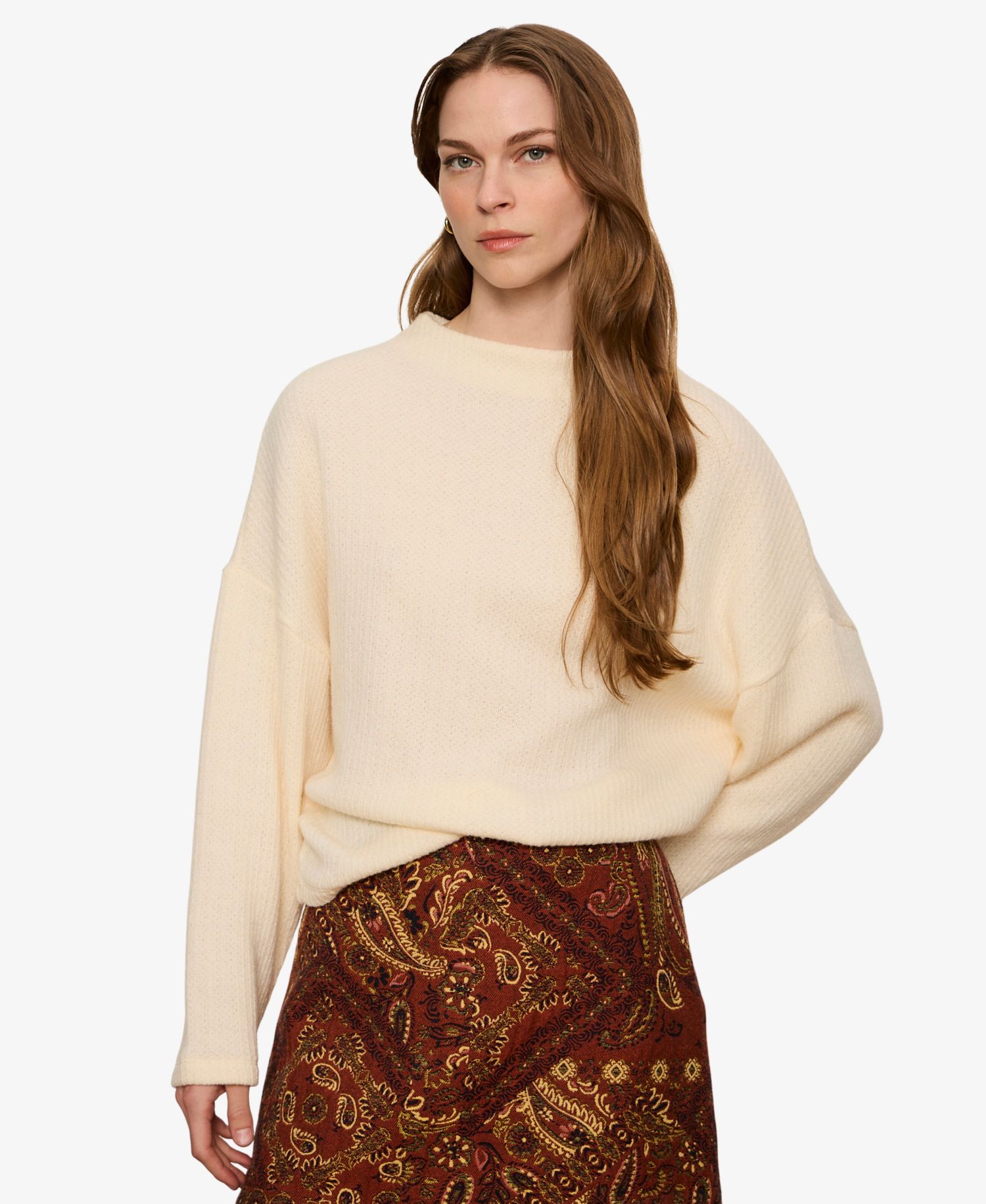 Women's Mock-Neck Ribbed Dolman Sweatshirt