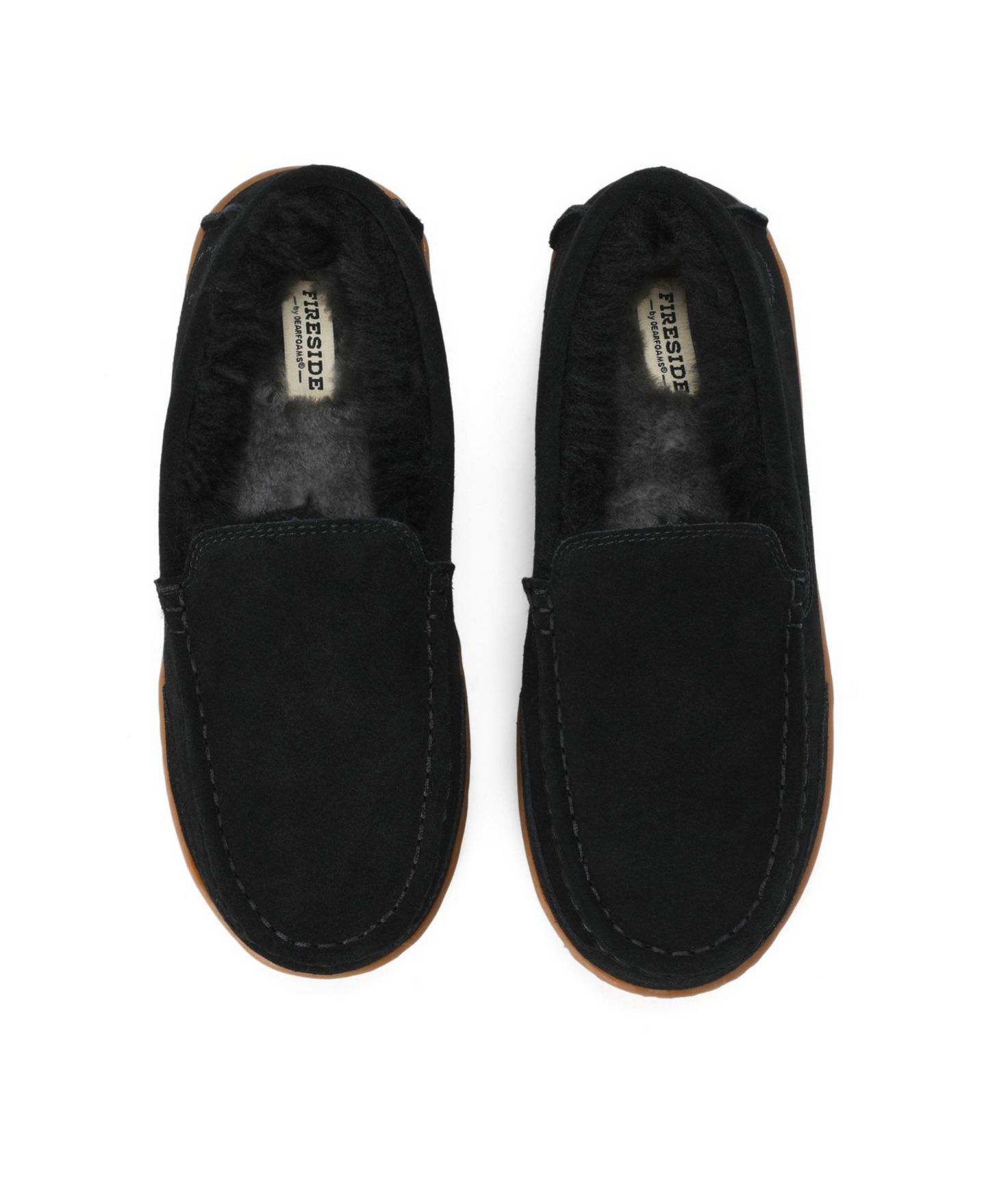 Мужские тапочки Dearfoams Fireside by Melbourne Rugged Loafer Water-Resistant Genuine Suede Slippers, цвет: Чёрный — фото 4