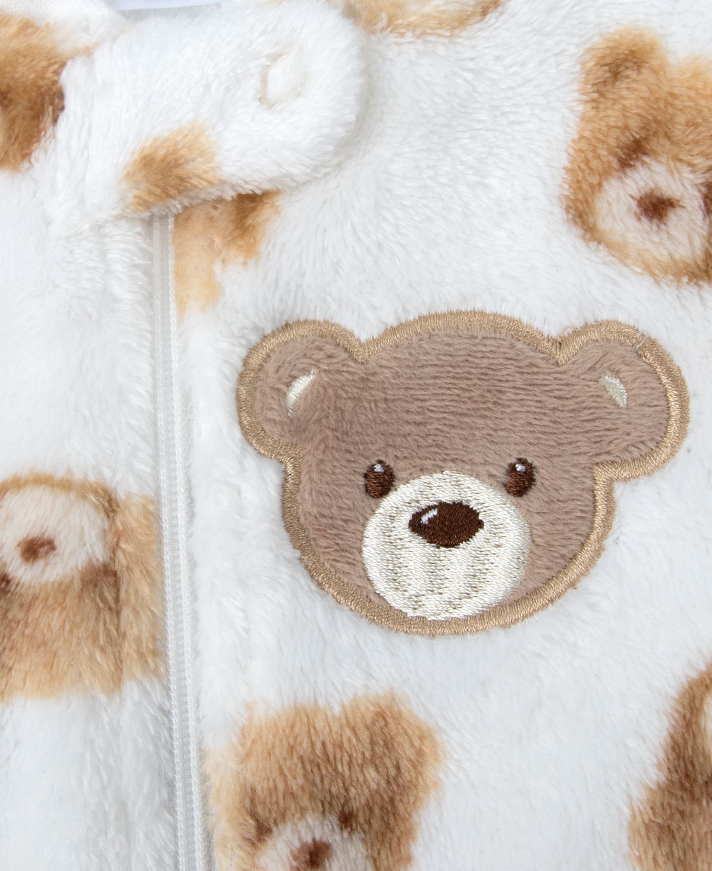 Мягкие игрушки Baby Essentials Baby Boys' and Girls' Bear Teddy Bear Print Fleece Zipper Closure Footie, цвет: Белый / Коричневый — фото 4