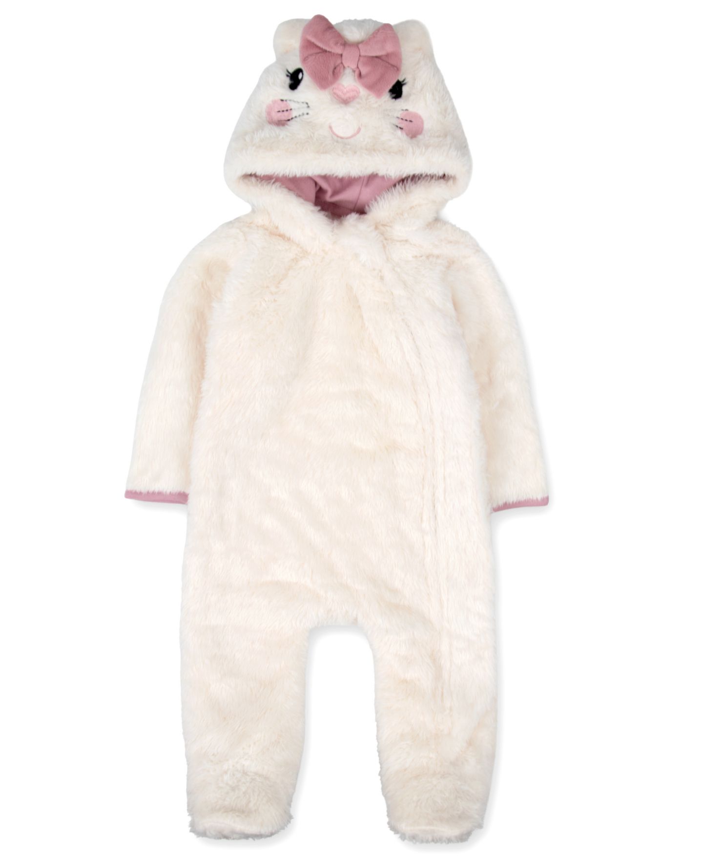 Baby Essentials Baby Girls' Cat Sherpa Hooded Zipper-Closure Footie, цвет: Белый — фото 2