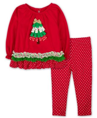 Baby Girls' Christmas Tree Appliqu&eacute; Polka Dot Long-Sleeve Tunic and Leggings, 2-Piece Set