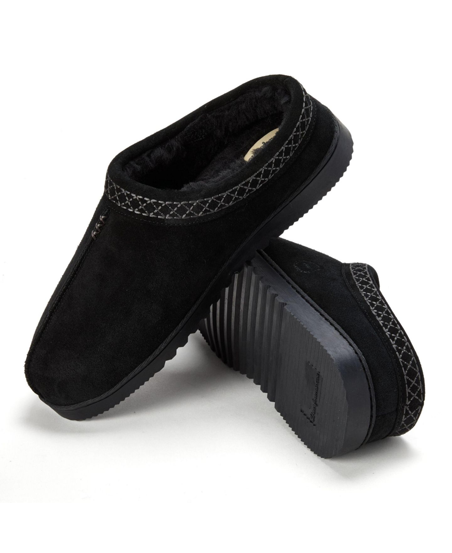 Мужские сабо Dearfoams Dean Genuine Suede Slip-On Clog Slipper, цвет: Чёрный — фото 7