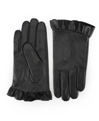 Ruffled Cuff Leather Gloves