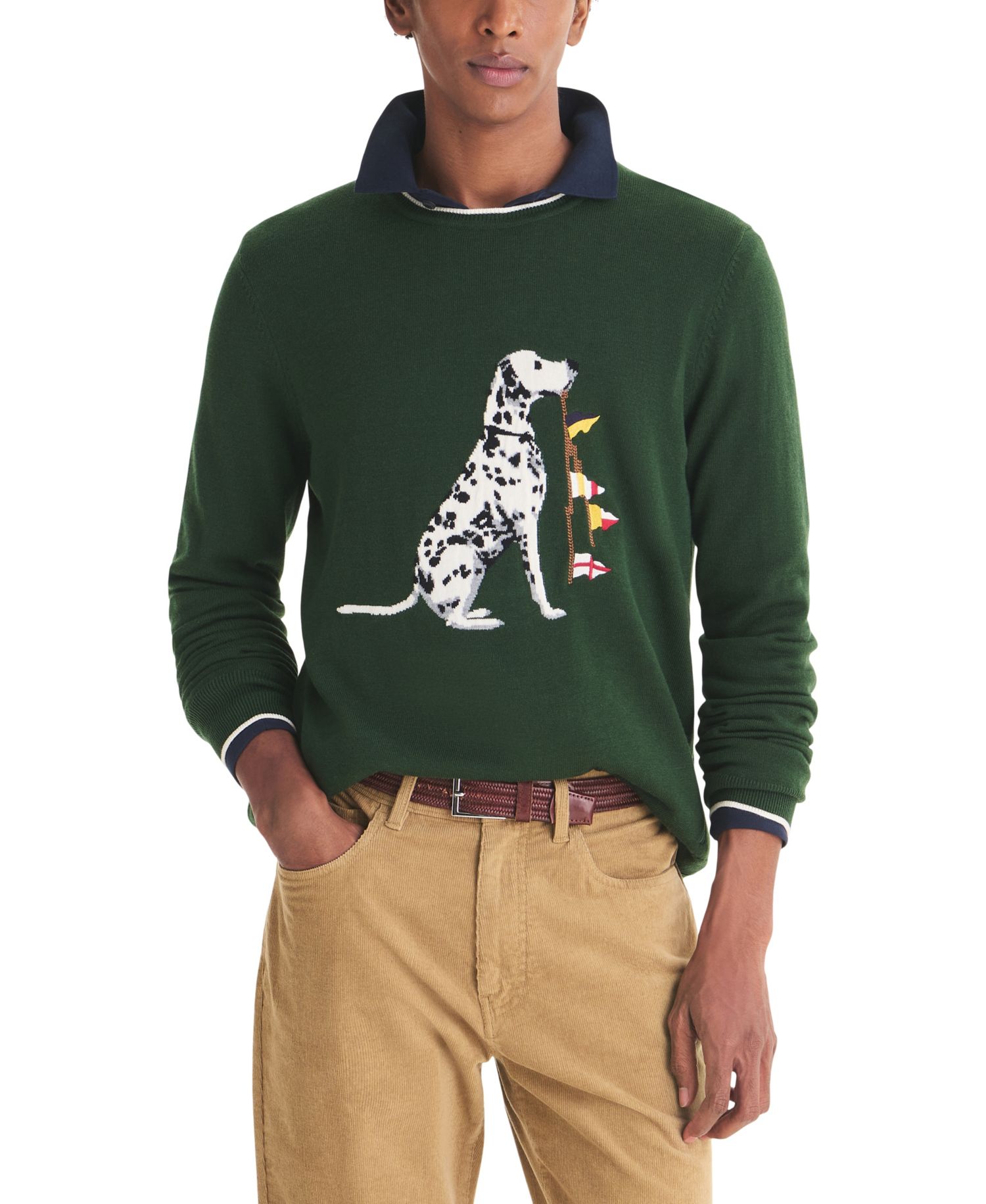Men's Dog Intarsia Crewneck Sweater