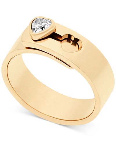 Michael Kors Crystal Heart Faux Clasp Statement Ring