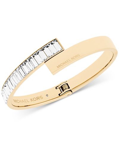 Michael Kors Gold-Tone Crystal Baguette Hinged Bangle Bracelet