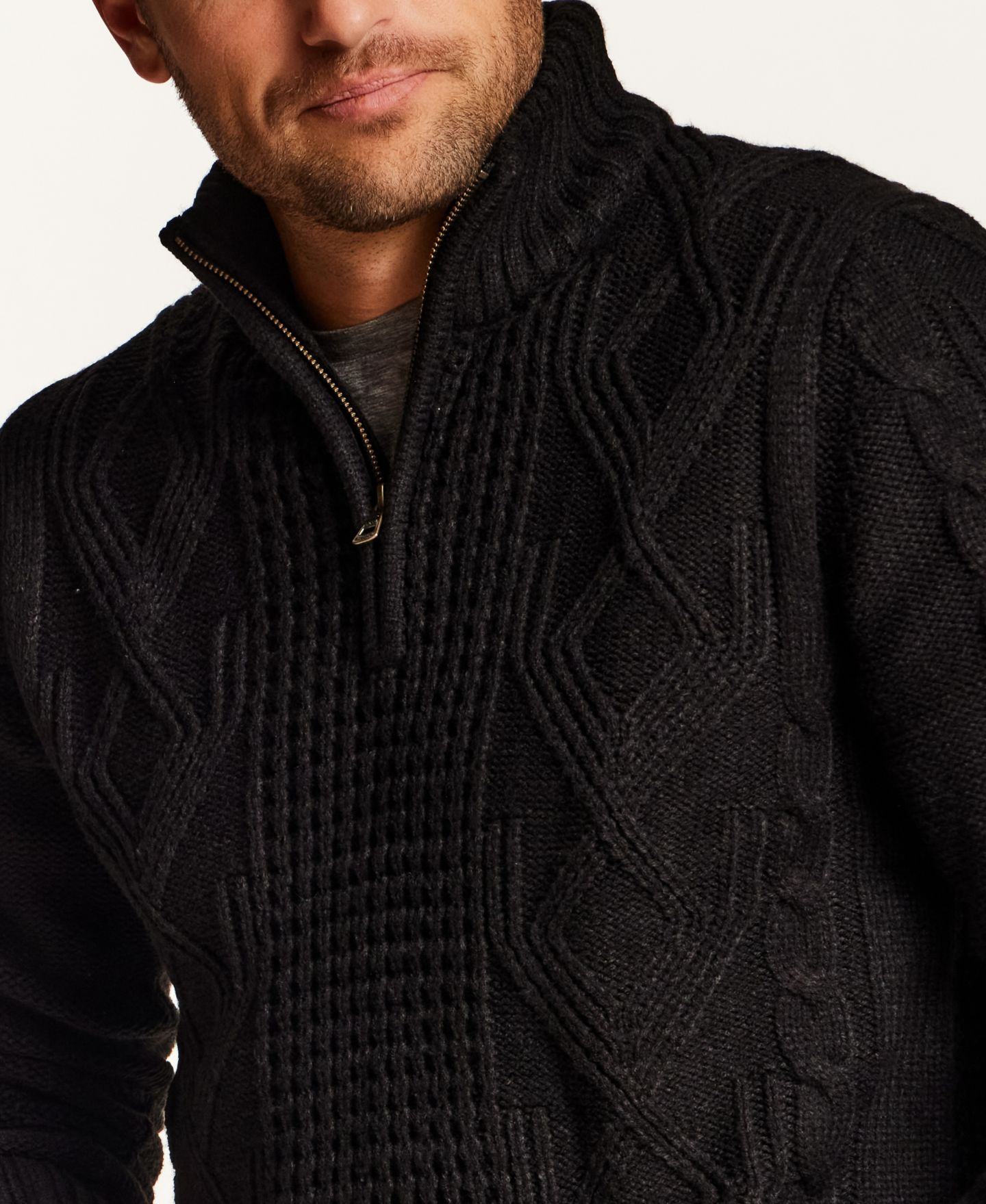 Мужской свитер Weatherproof Vintage Cable-Knit Quarter-Zip, цвет: Чёрный — фото 3