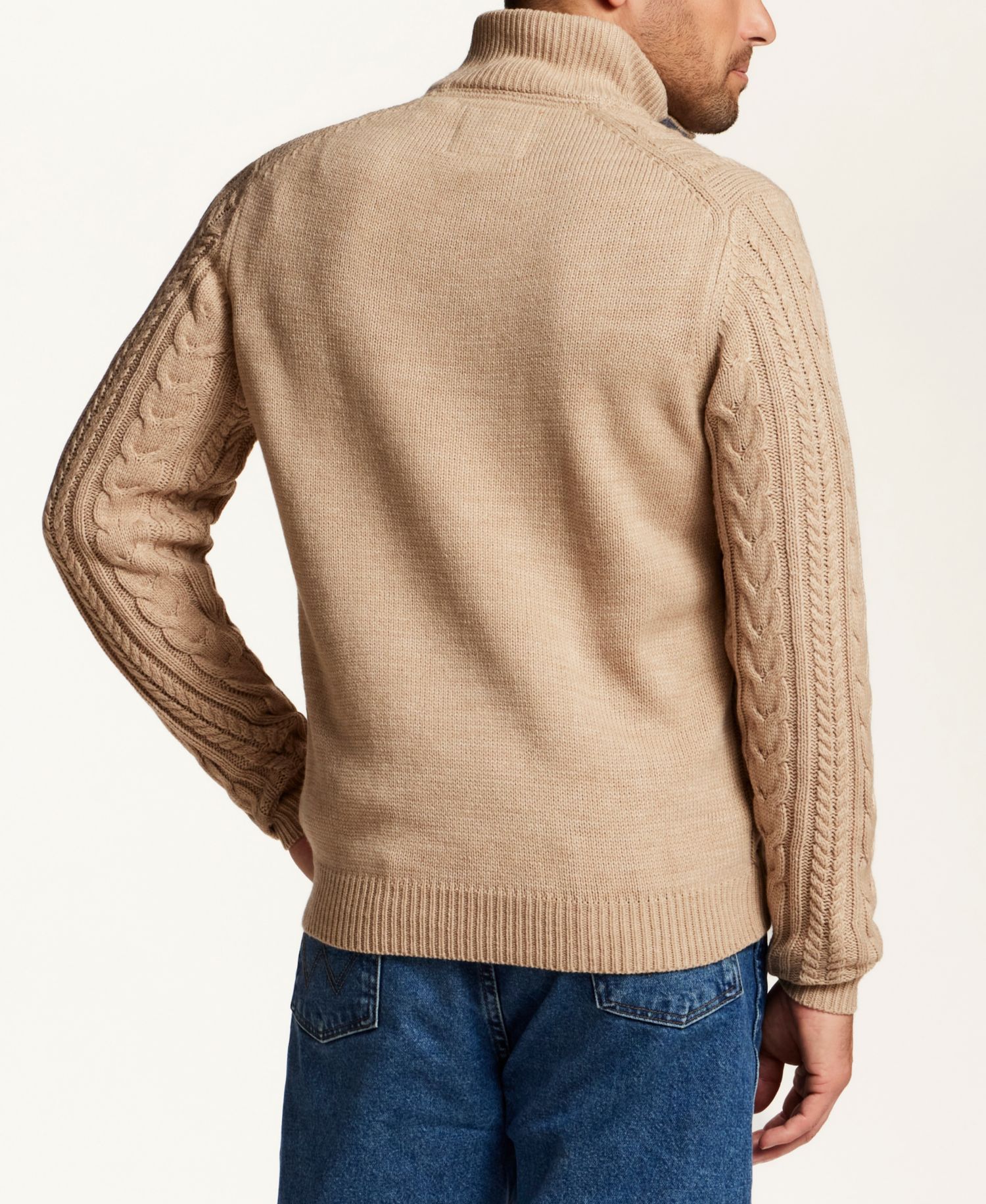 Men's Cable-Knit Mock-Neck Quarter-Button Sweater