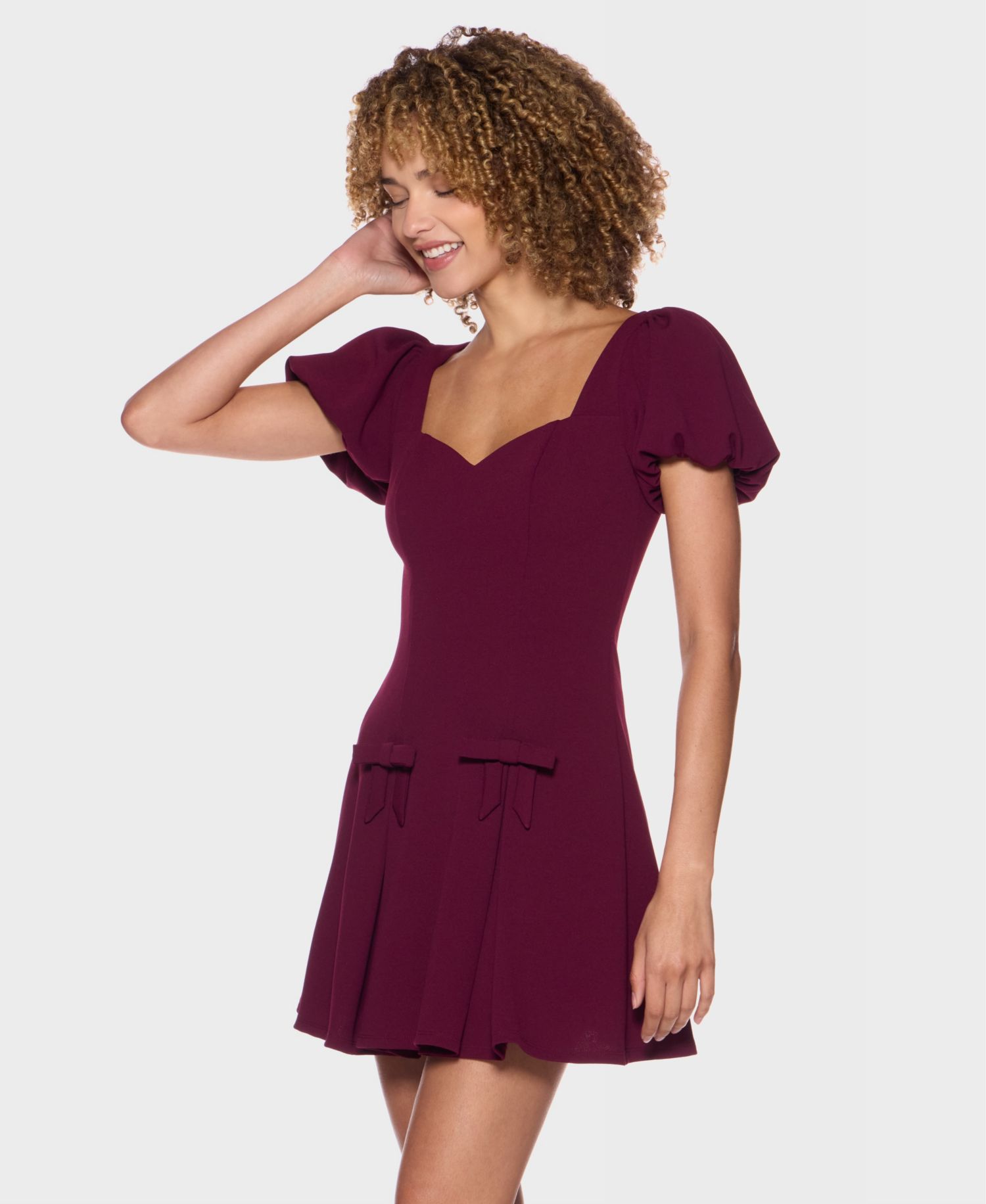 Juniors' Puff Sleeve Fit and Flare Dress