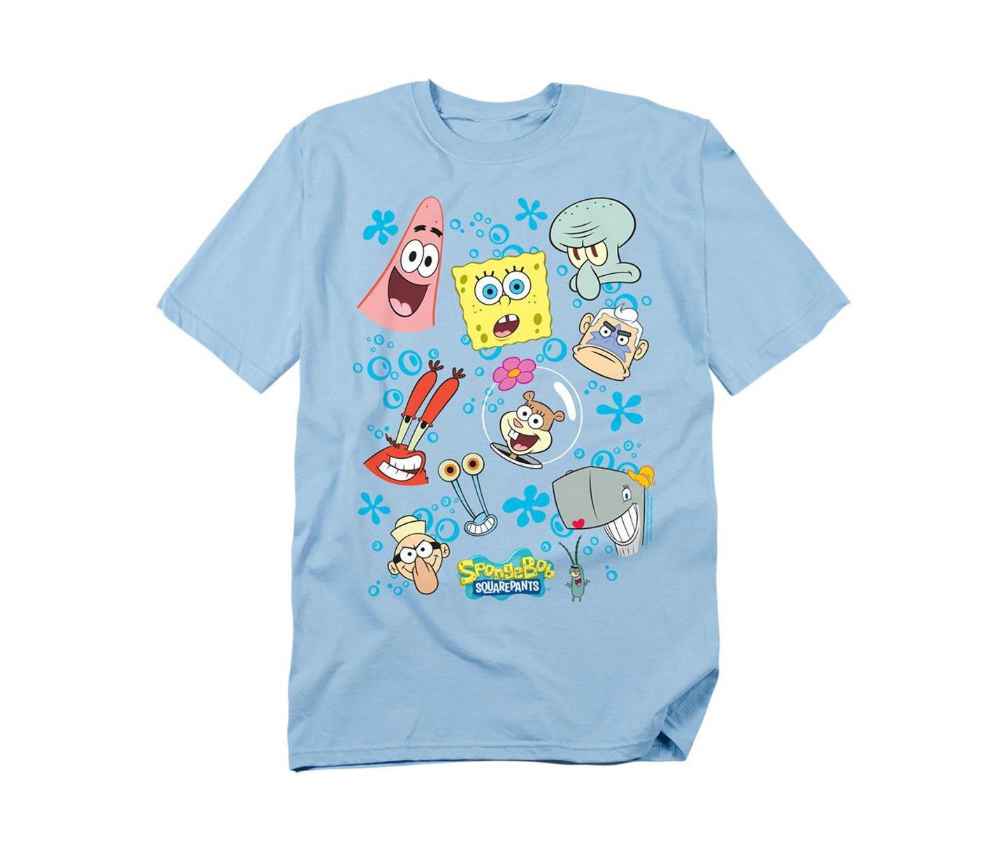Мужская футболка SpongeBob SquarePants Character Faces Graphic Crewneck, цвет: Светлый синий — фото 1