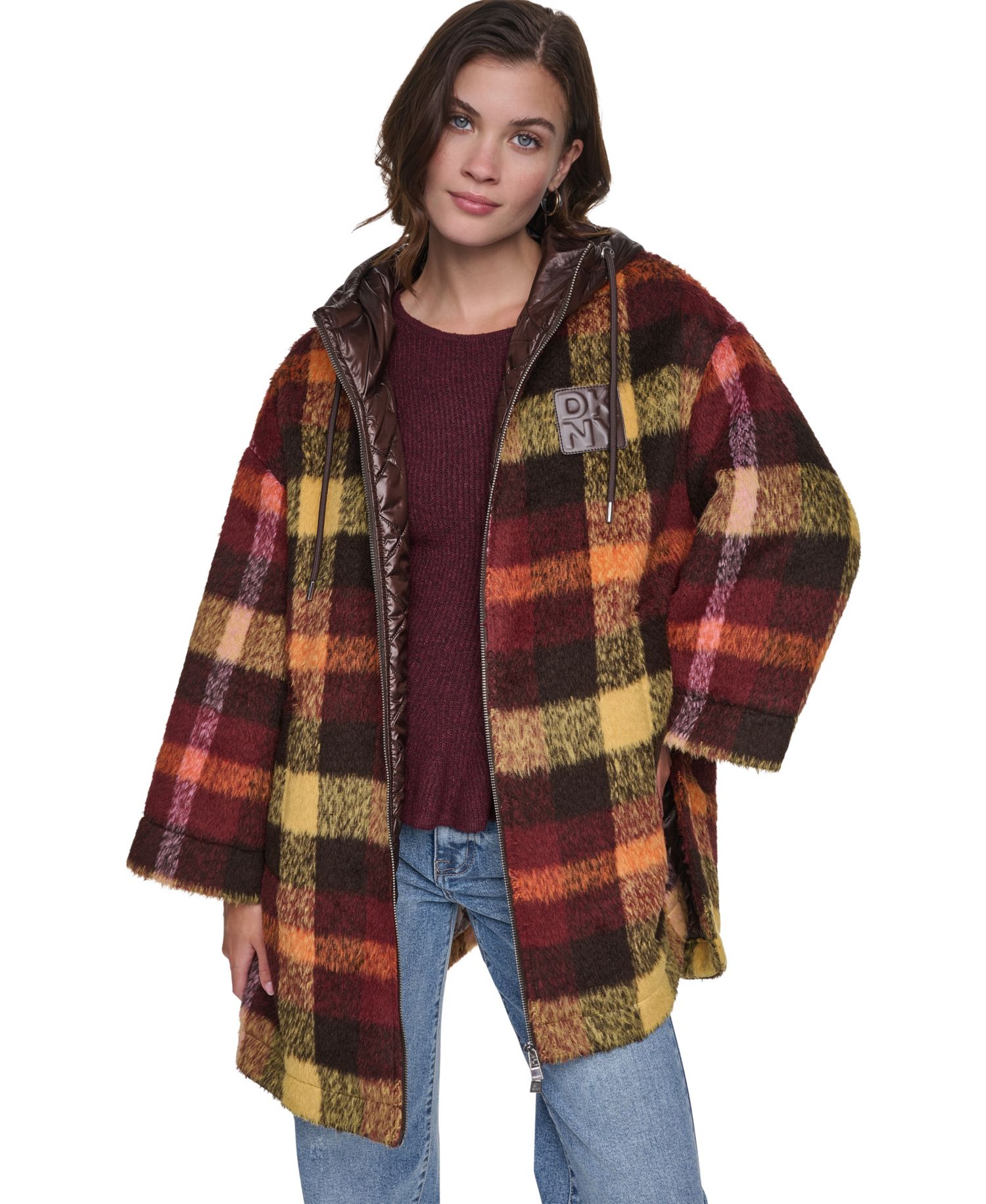 Women's Plaid Quilted-Hood Jacket