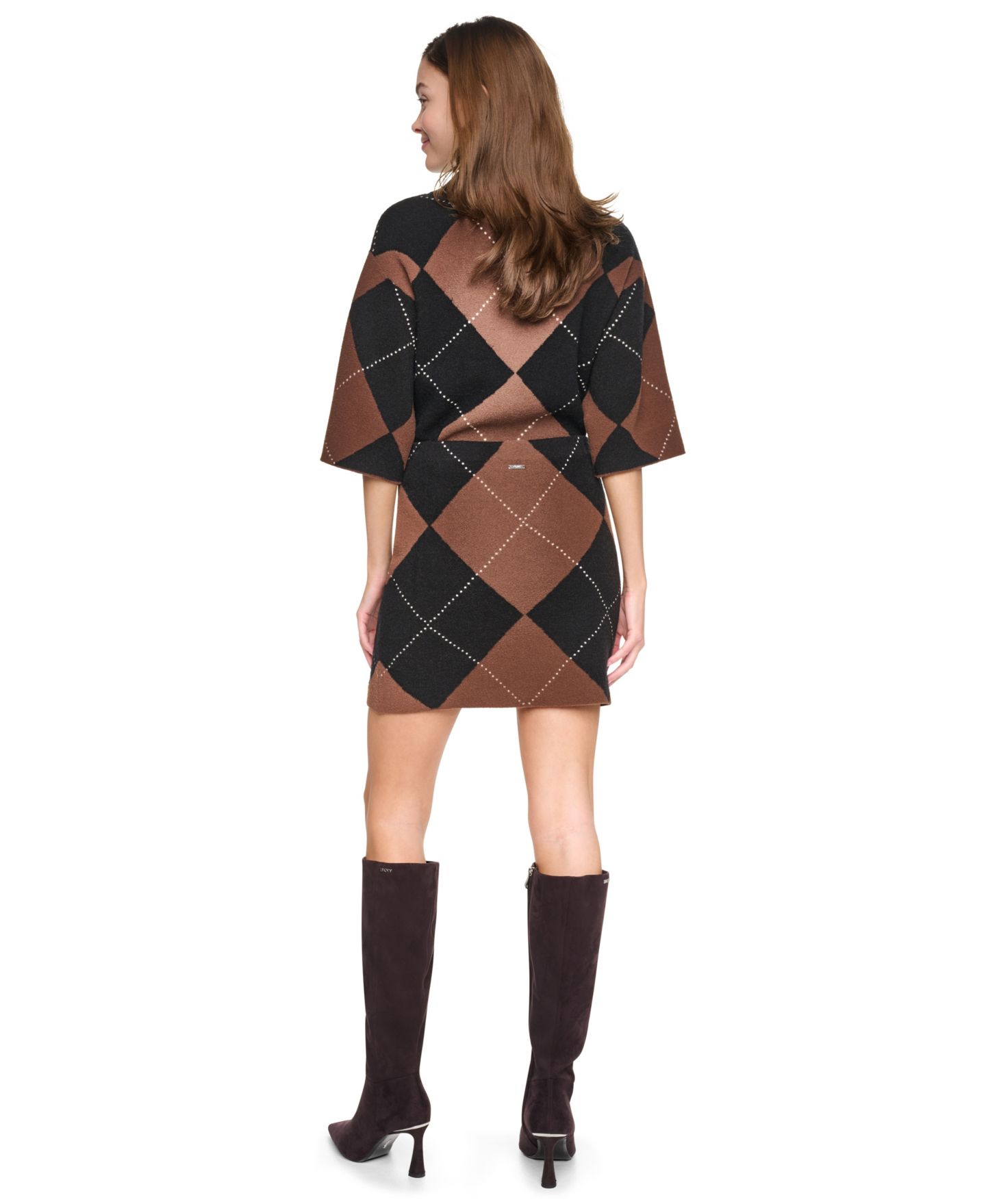 Женская юбка DKNY Jeans Fuzzy Argyle A-Line Mini, цвет: Чёрный / Каштановый — фото 5