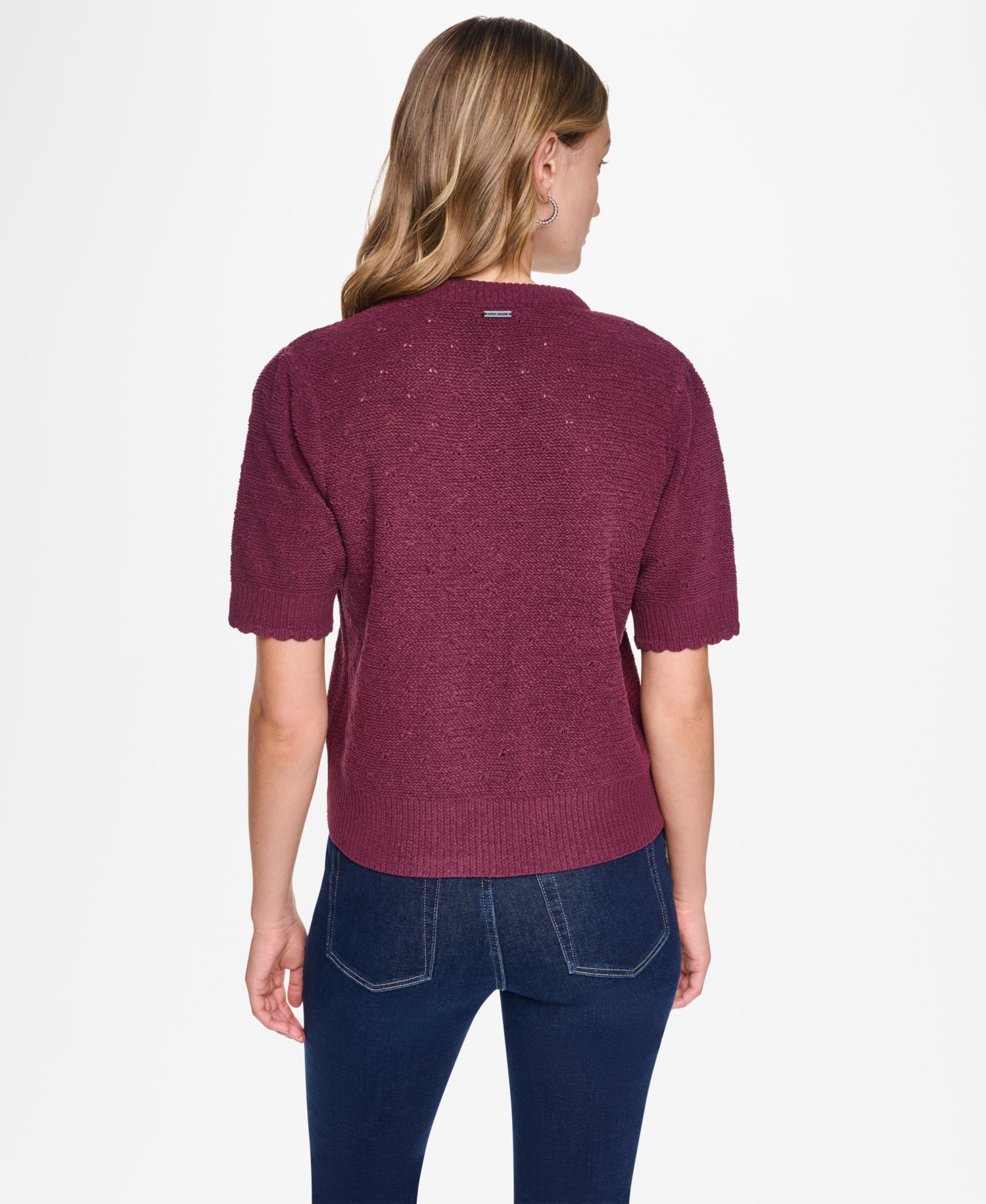 Women's Baby Chenille Short-Sleeve Lightweight Open-Stitch Cardigan