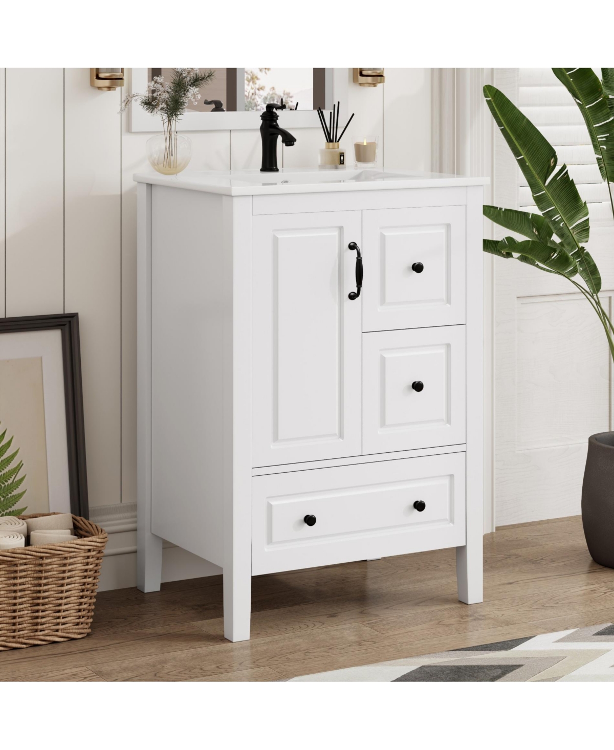 Phying 24 Inch Bathroom Vanity with Sink Modern Freestanding Vanity Cabinet with 1 Soft Closing Door Home Decor