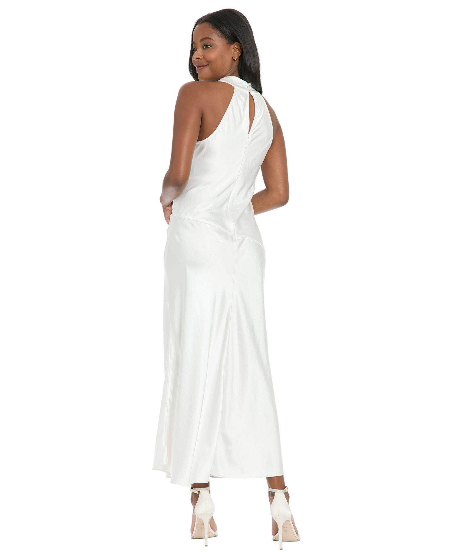 Women's Cowl Neck Side Twist Sleeveless Midi Dress