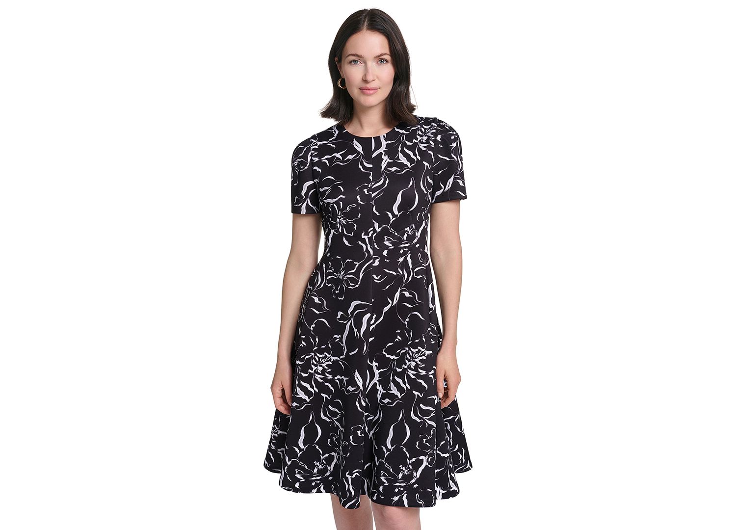 Petite Short-Sleeve Floral-Print Fit & Flare Midi Dress
