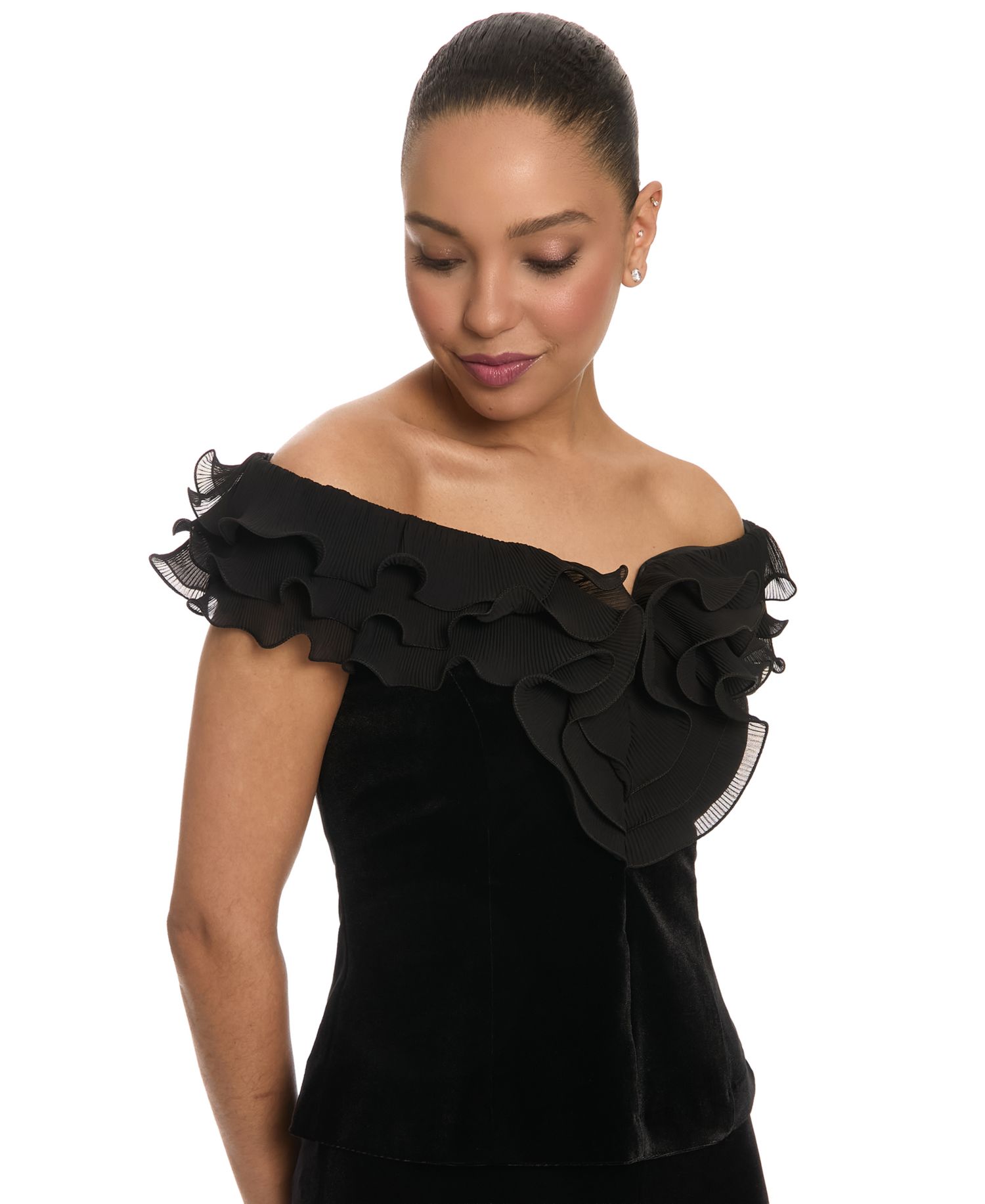 Women's Off-The-Shoulder Velvet Ruffle Blouse