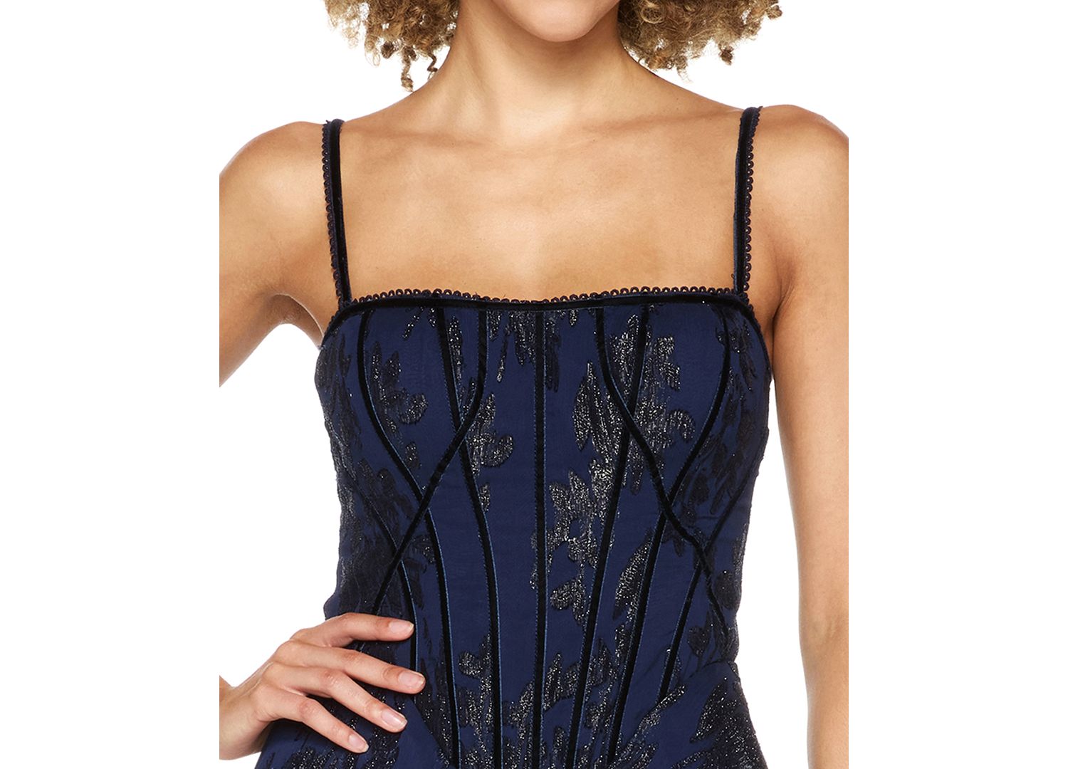 Juniors' Floral-Print Chiffon Jacquard Corset Bodice Gown