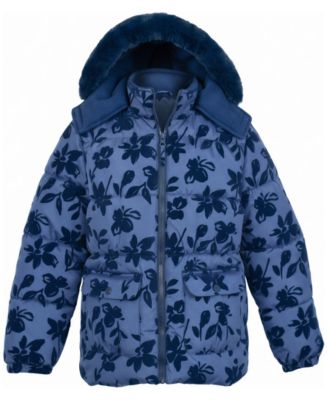 Girls' 5-16 Floral Flocked Puffer Jacket