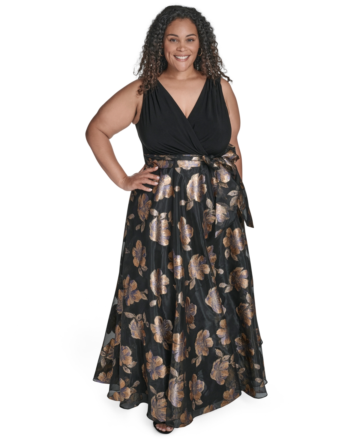 Eliza J Plus Wrap Surplice V-Neck Sleeveless Gown