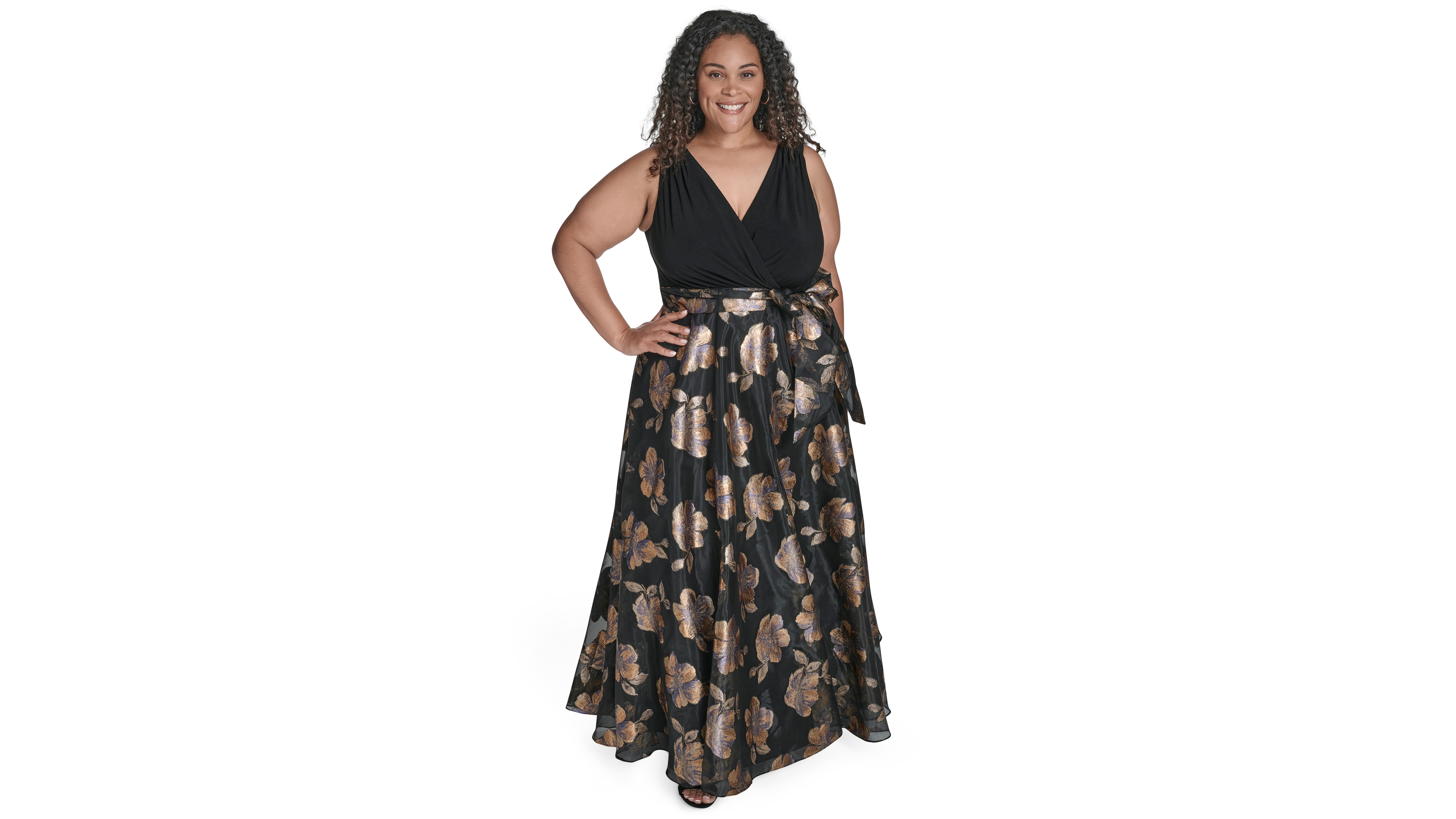 Eliza J Plus Wrap Surplice V-Neck Sleeveless Gown