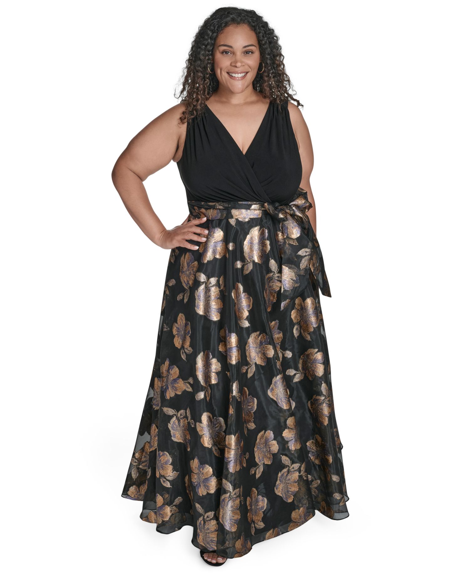 Plus Size Wrap Surplice V-Neck Sleeveless Gown