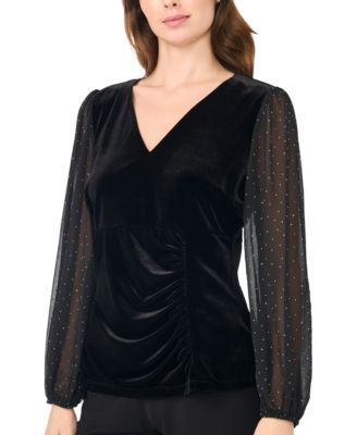 Women's Surplice Wrap Velvet Asymmetric Top