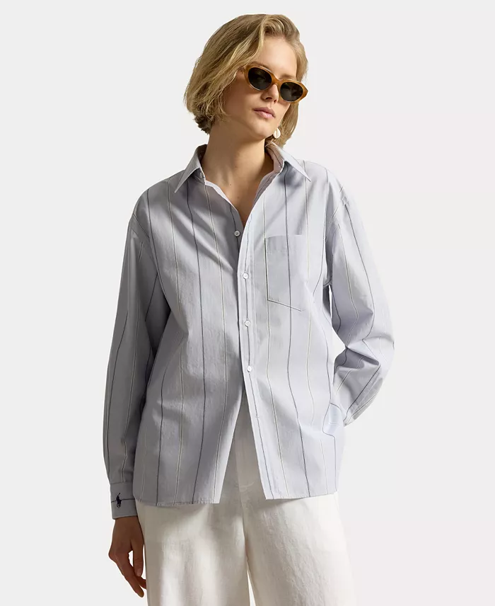 Women's Oversize-Fit Striped Cotton Shirt - thumbnail 6