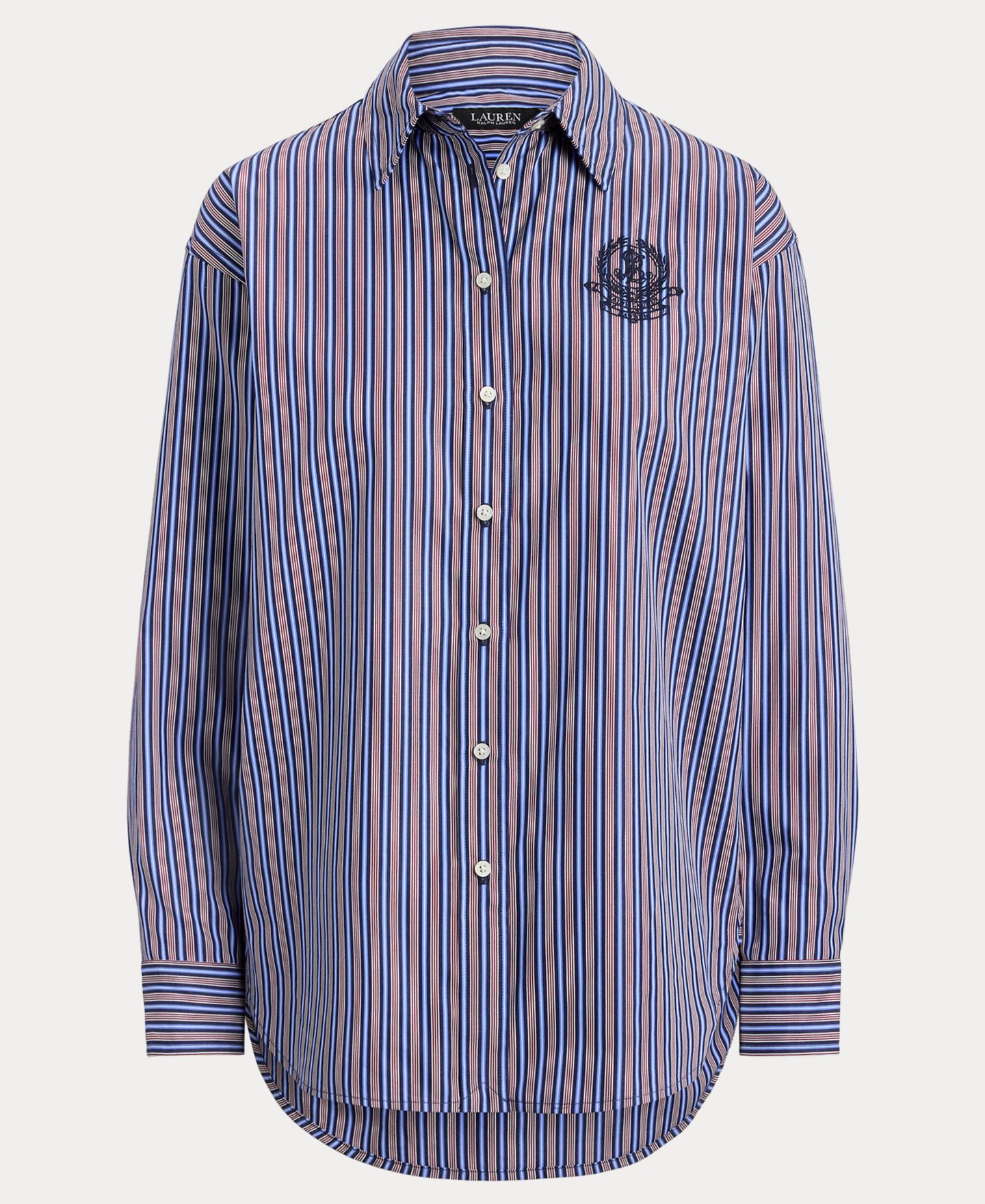 Женская рубашка Lauren Ralph Lauren Striped Point-Collar Relaxed-Fit Button-Down, цвет: Тёмно-синий / Оранжевый разноцветный — фото 7