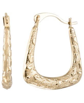 High Polished & Milgrain Square Hoop Earrings in 10k Yellow Gold
