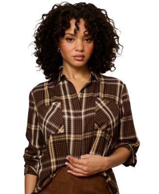 Women's Long-Sleeve Plaid Button-Up Shirt