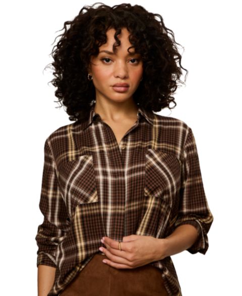 Женская рубашка Sanctuary Long-Sleeve Plaid Button-Up, цвет: Какао клетчатый