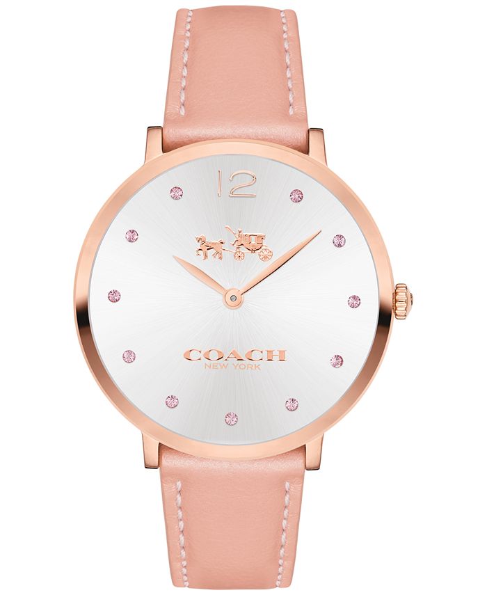 COACH Women's Pink Leather Strap Watch 35mm 14502667 & Reviews - Macy's