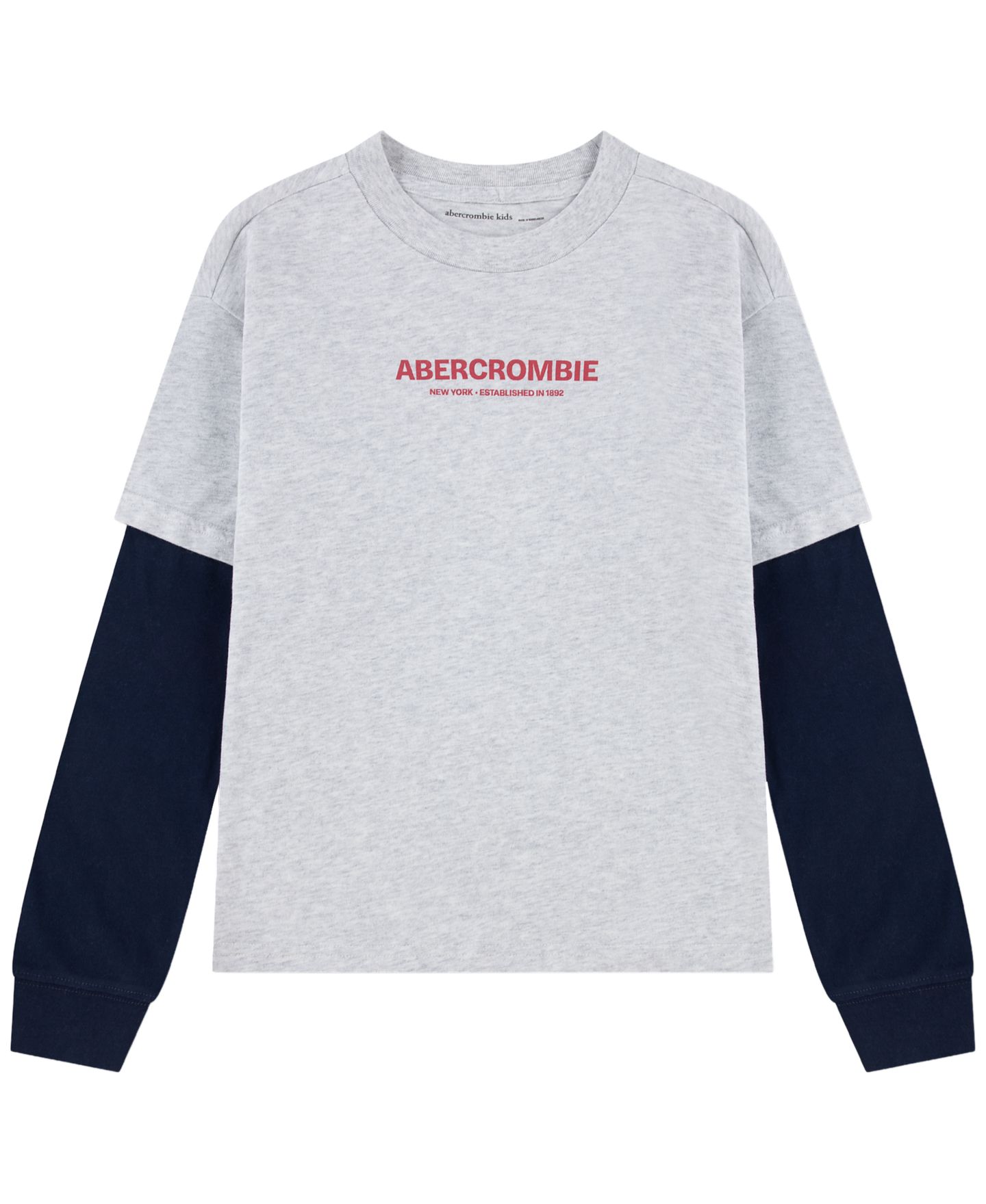Футболка abercrombie kids Long-Sleeve Graphic для мальчиков, цвет: Светлый серый меланжевый — фото 1