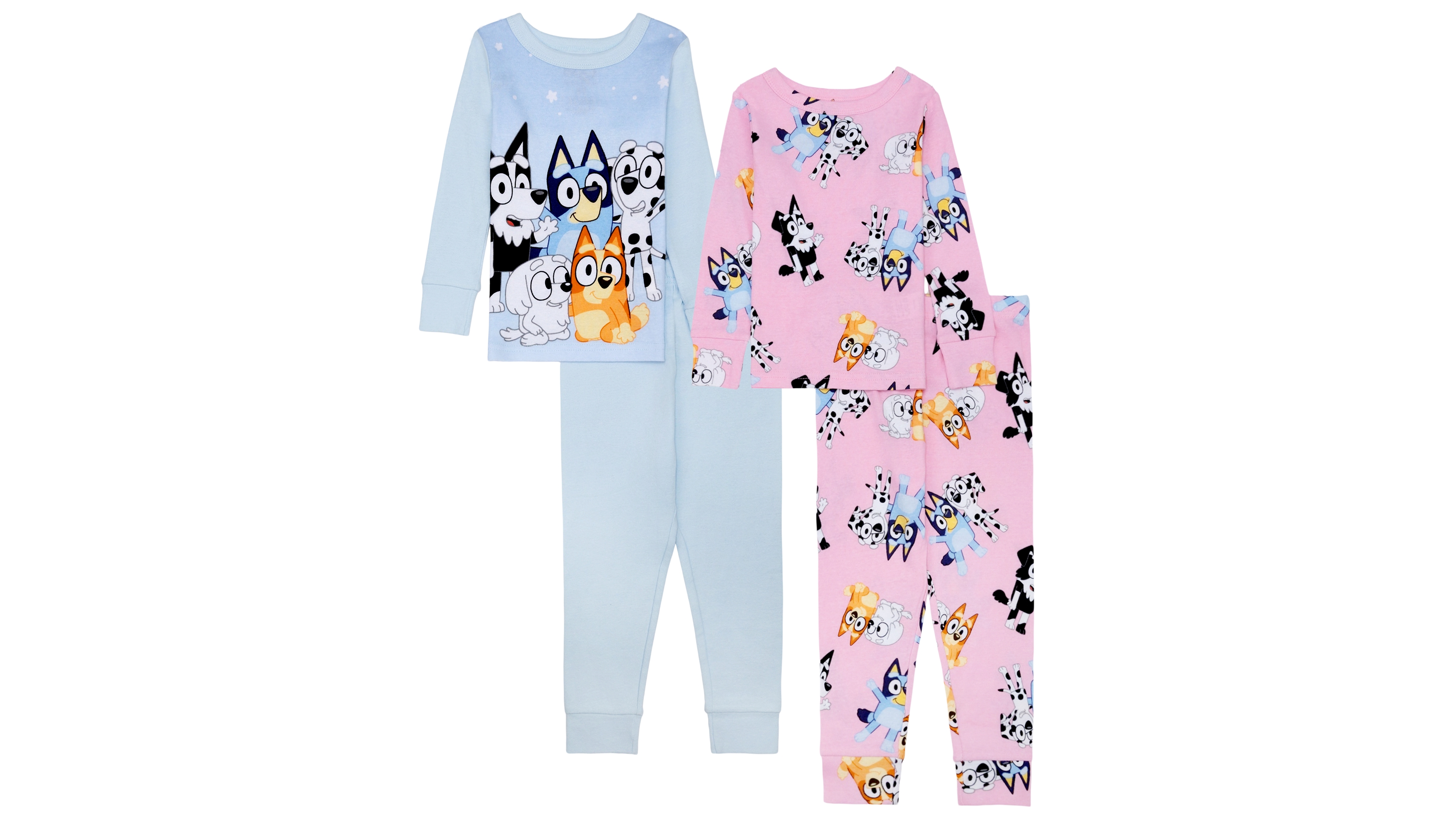 Ame Toddler Girls' 2T-4T Bluey Character Print Cotton Top and Pants, 4-Piece Pajama Set