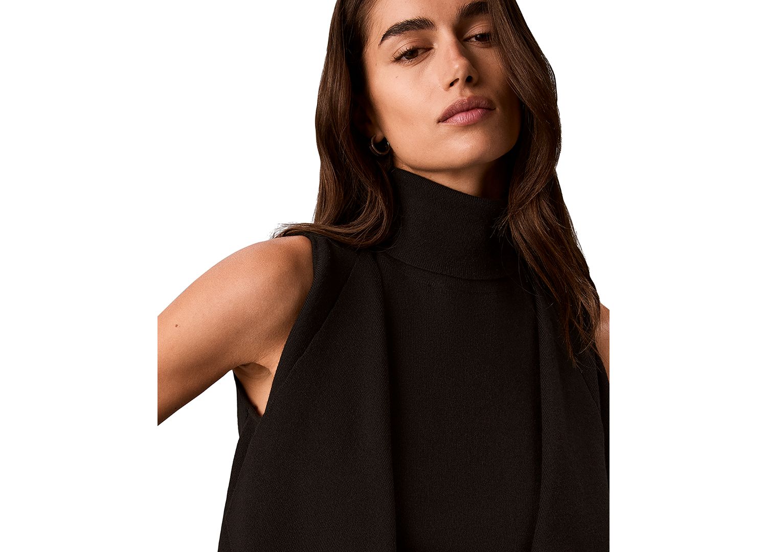 Women's Drape Front Mock Neck Sleeveless Sweater