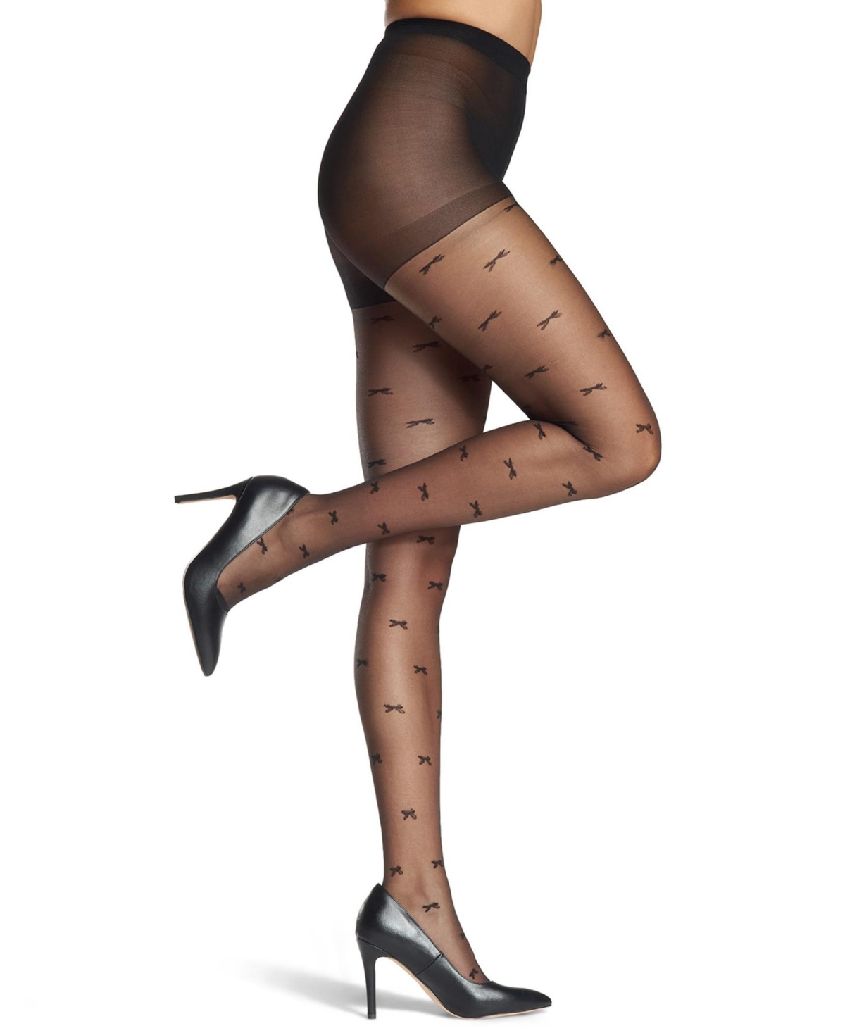 Memoi Women's Sheer Knit-in Bows Tights In Black
