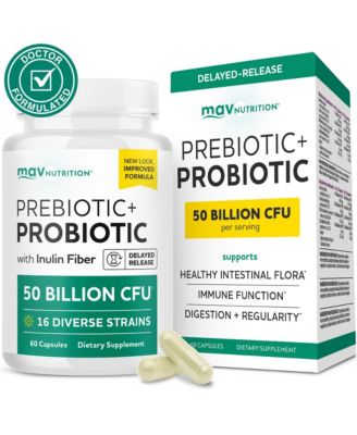 Prebiotics and Probiotics 50 Billion CFU with 16 Probiotic Strains and Inulin Fiber, Delayed-Release Capsules, 60 Count