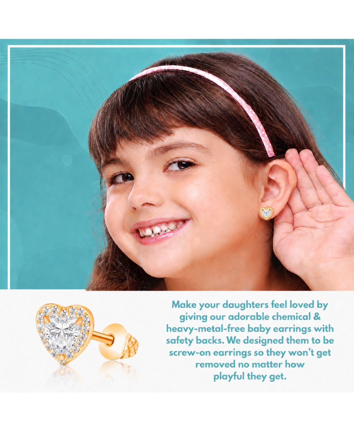 Chanteur Girls /Girl/Heart White Crystal Yellow Gold Brass Screwstud Earring