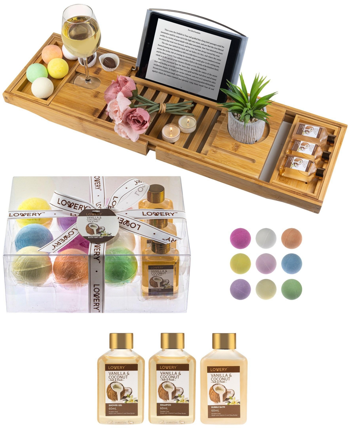 Lovery 13-pc Vanilla Coconut Bathtub Caddy Gift Set - White