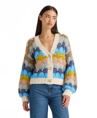Women's Chunky Hand-Knit V-Neck Cardigan