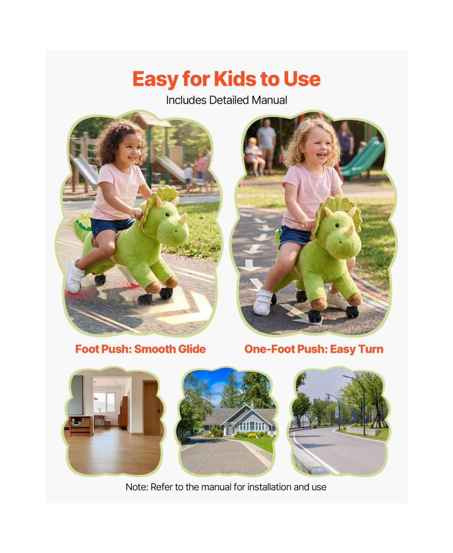 Детская игрушка Glintex Ride-On Dinosaur Toy with Roar Sounds, Holds 88 lbs, цвет: Зелёный — фото 8