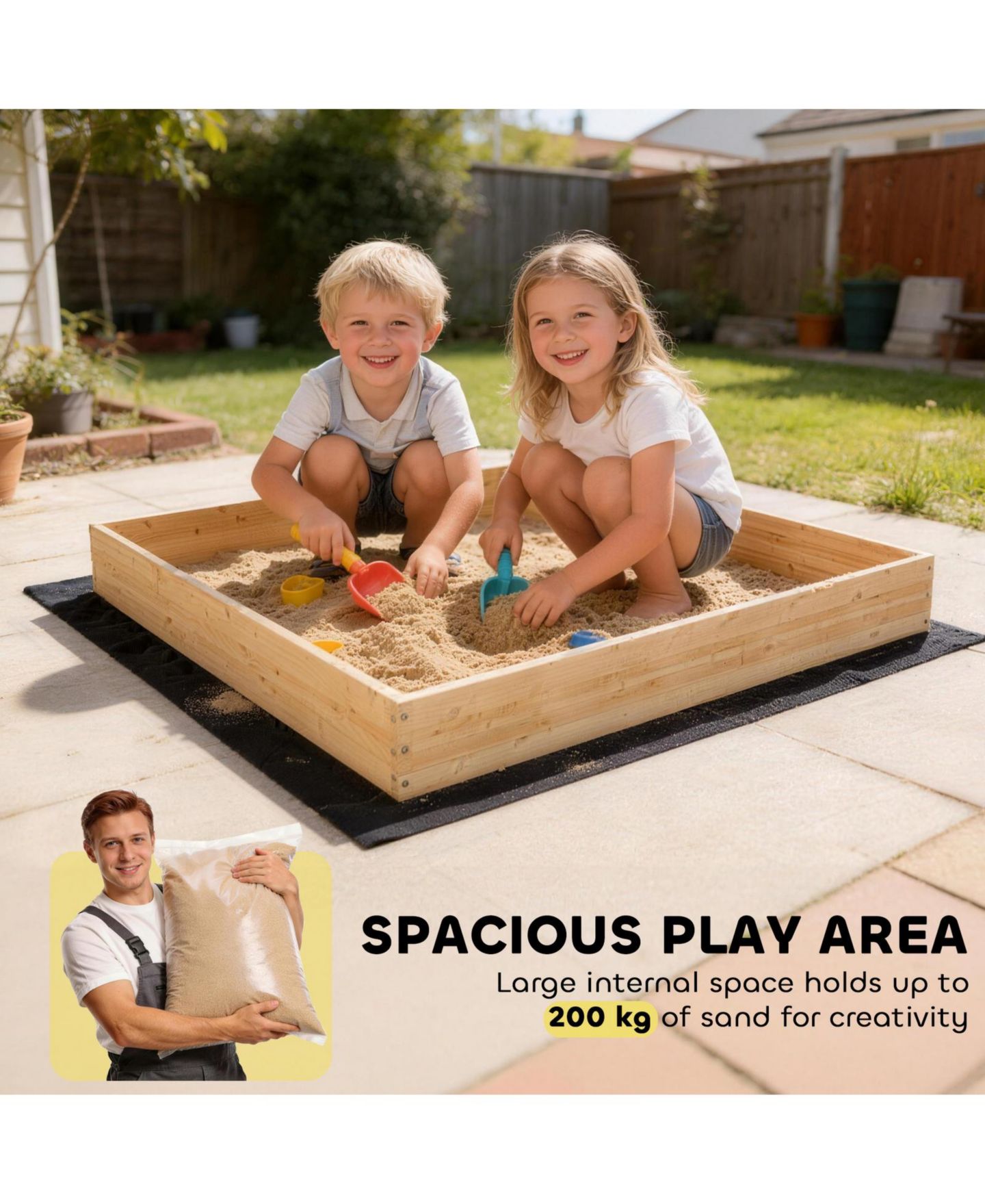 Детская игрушка Glintex Wooden Sandbox with 360-Degree Digger and Liner, 72 x 35 in, цвет: Натуральный — фото 8