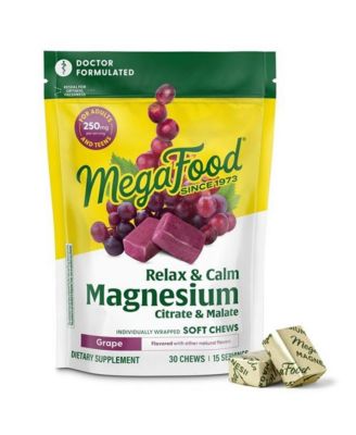 Relax and Calm Magnesium Supplement with Magnesium Citrate and Malate, 30 Grape Soft Chews