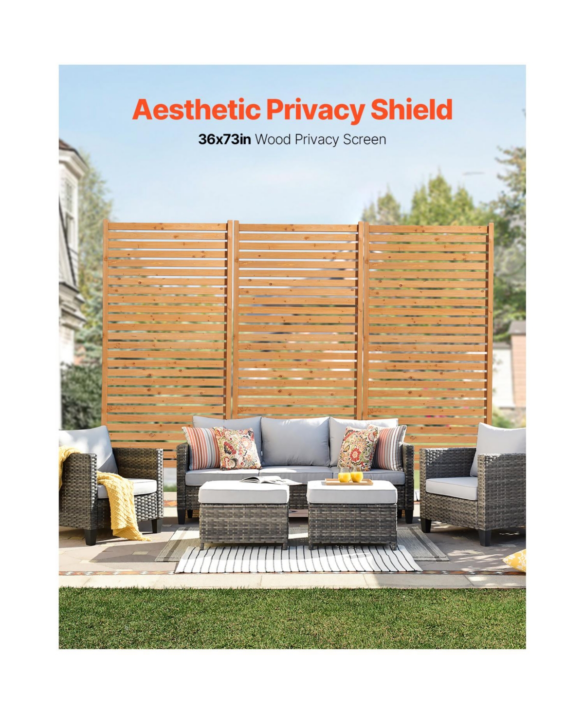 Vevor Wooden Privacy Screen 36" x 76" Freestanding Outdoor Privacy Screen for Patio