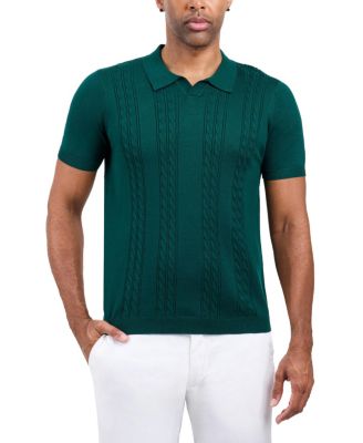 Men's Cable Knit Johnny Collar Short Sleeve Sweater Polo