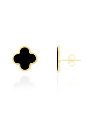 Classic Onyx Clover Stud Earrings 14K Gold Plated Sterling Silver