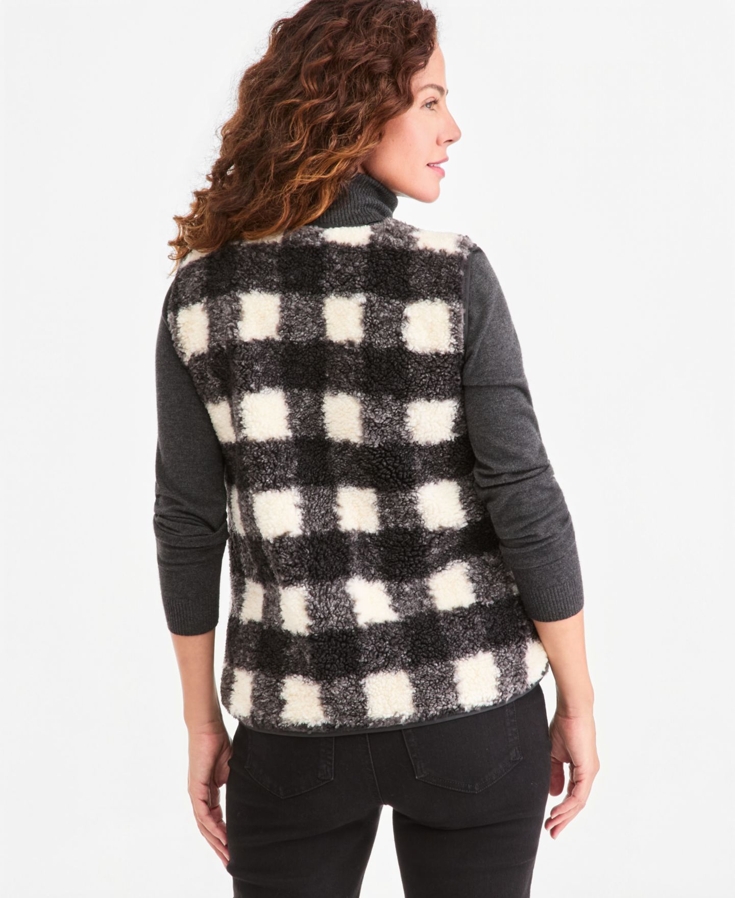 Женский жилет Style & Co Plaid Sherpa, цвет: Глубокий чёрный — фото 4
